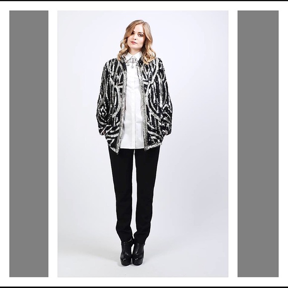 SOLD ON ETSY Vintage 90s Black & Silver Sequined Trophy Jacket - Picture 1 of 7